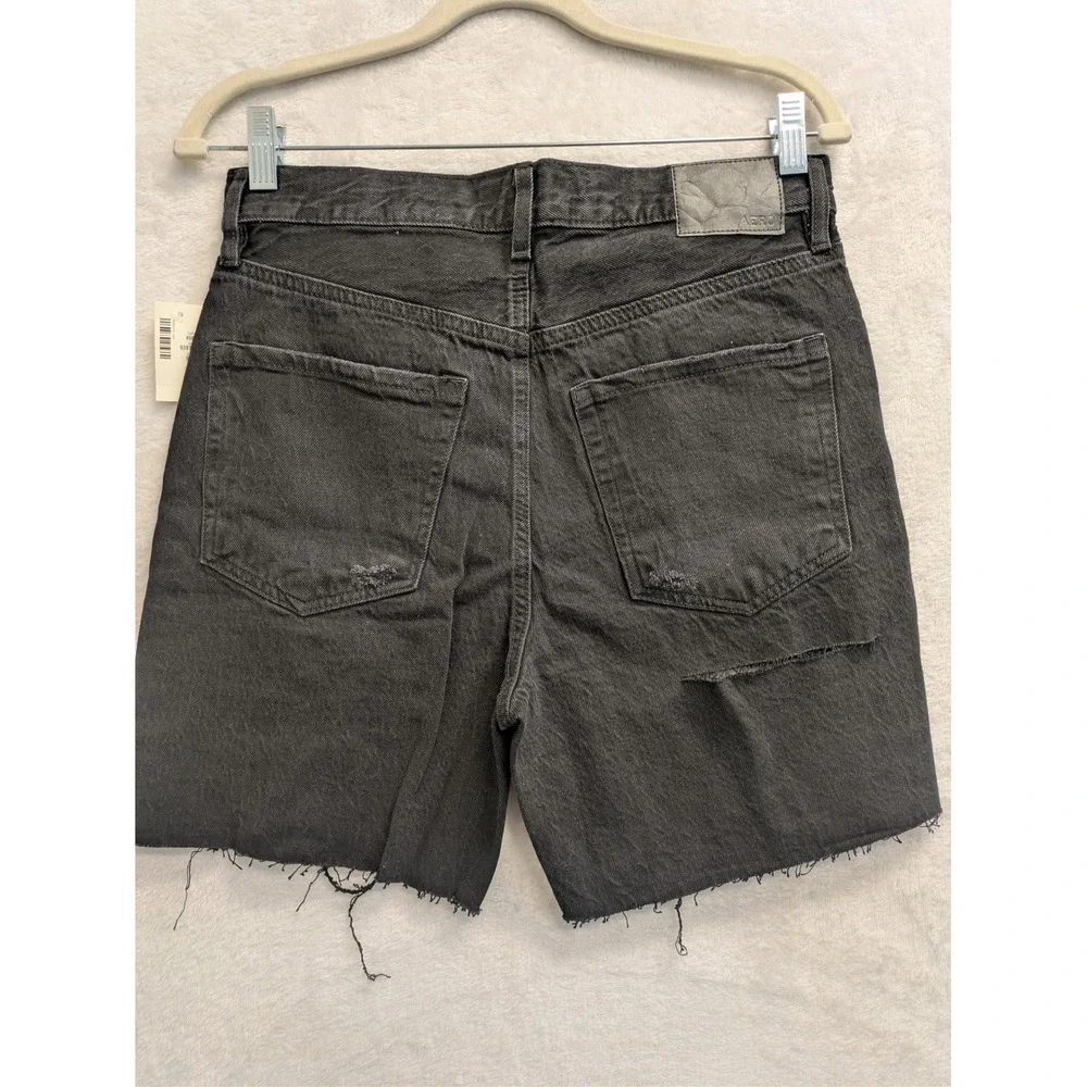 AERO 90s Baggy Short 6 Inch‎ Distressed Denim Shorts Black Size 2 New With Tags